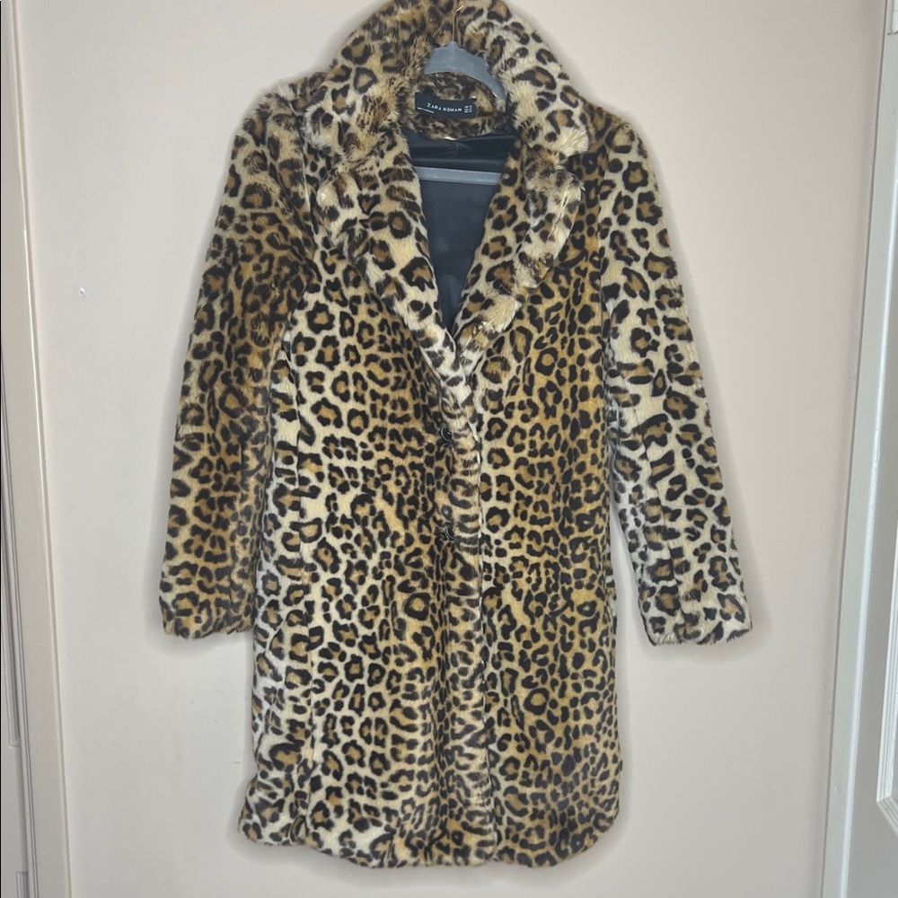 Zara Animal Print Faux Fur Jacket